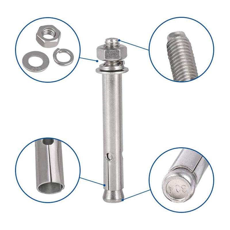 5 Pcs M6 x 60mm 304 Stainless Steel Expansion Bolt External Hex Expansion Screw Bolt Sleeve Anchor，Pool Safety Cover Expansion Bolts，for Concrete(a32800001) M6x60mm