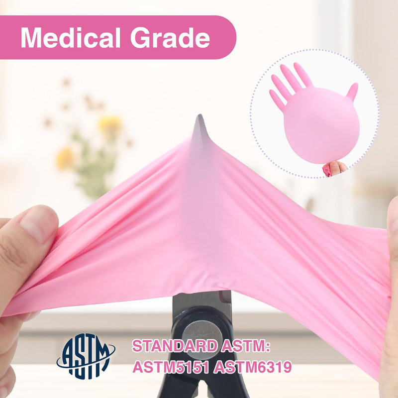 Schneider Nitrile Exam Gloves, 4 Mil Pink Disposable Gloves, Latex Free, Powder Free for Cooking, Cleaning, Examination 100 Medium
