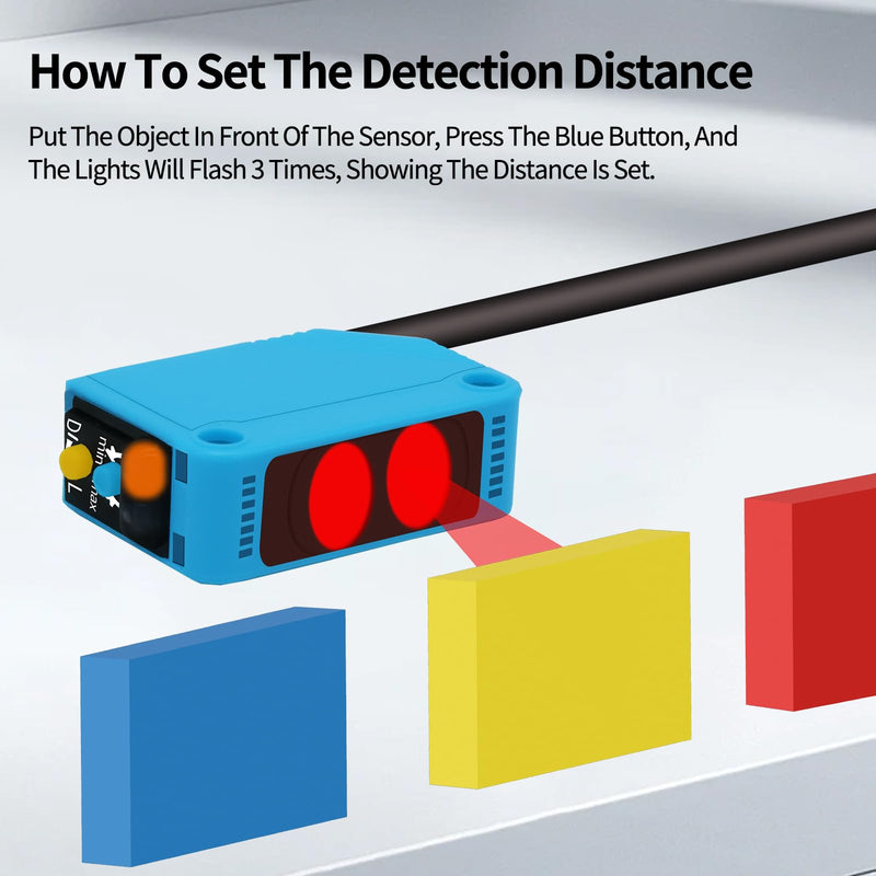 Photoelectric Sensor Switch PNP NO+NC,DC10-30V,Distance:80cm/31.52'', AE3Z-D61,Reflective photovoltaic Sensor,Garage Parking sensors,Infrared,Beam NPN