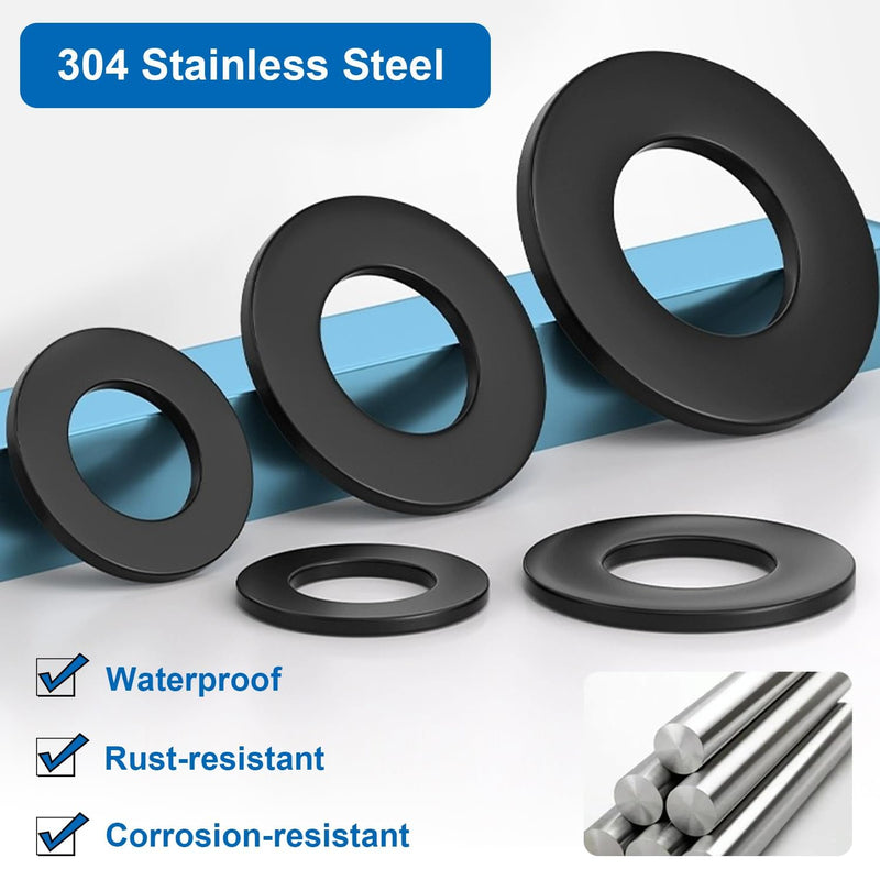 320Pcs Black Pop Rivet washers Assortment kit for Pop Rivets Diameter 1/8inch,5/32inch,3/16inch 304 Stainless Steel pop Rivet Washer Aluminum pop Rivet washers Blind Rivet Washer 1/8+5/32+3/16inch