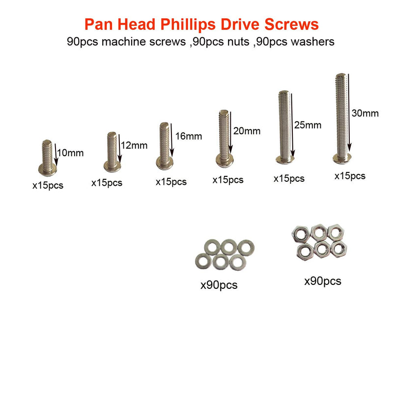 M4-0.7 x 10mm,12mm,16mm,20mm,25mm,30mm Pan Head Phillips Machine Screws,18-8 Stainless Steel Bolts Nuts Washers Screws Assortment Set (M4 Pan Head Phillips Screws) M4 Pan Head Phillips Screws