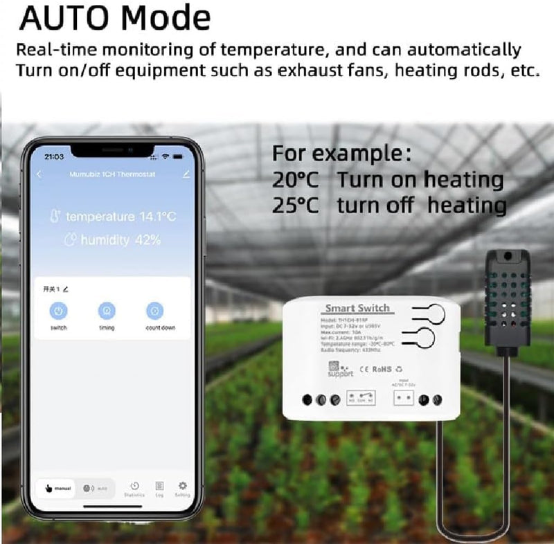 Zigbee 1 Channel 10A Smart WiFi Temperature and Humidity Controller with Extendable Probe Sensor ,USB & DC 7-32V, App Control,Greenhouse,Pet Breeding,Incubator,Reptile,Alexa/tuya zigbee hub Required