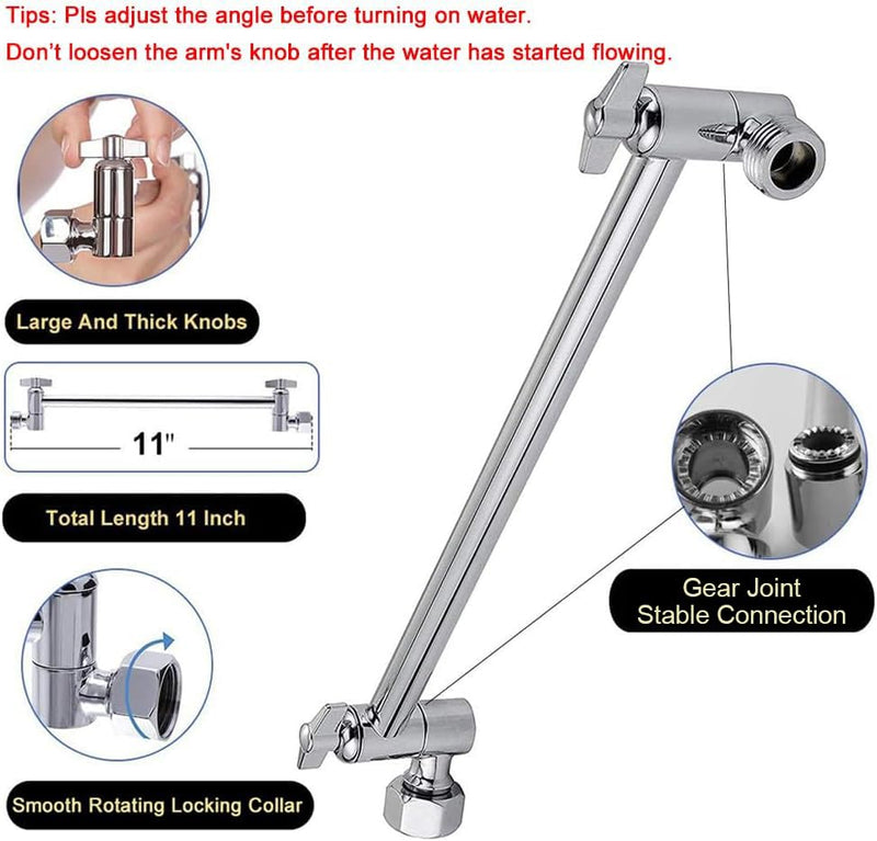 NearMoon Rain Shower Head with 11'' Adjustable Arm, High Pressure Stainless Steel Rainfall Shower, Ultra-Thin Design - Pressure Boosting (8 Inch, Chrome) 8 Inch