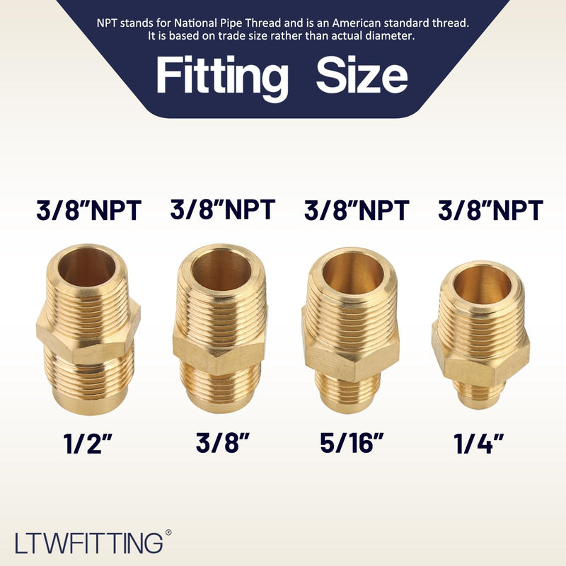 LTWFITTING Assortment Kit Tube OD (1/4-Inch 5/16-Inch 3/8-Inch 1/2-Inch) x 3/8-Inch Male NPT Brass Flare Connector Set (Pack of 20)