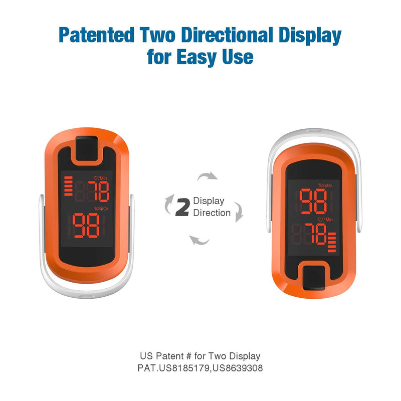 MIBEST Orange LED Finger Pulse Oximeter - Blood Oxygen Saturation Monitor - SPO2 Pulse Oximeter - Portable Oxygen Sensor with Included Batteries - O2 Saturation Monitor with Carry Pouch Orange - LED