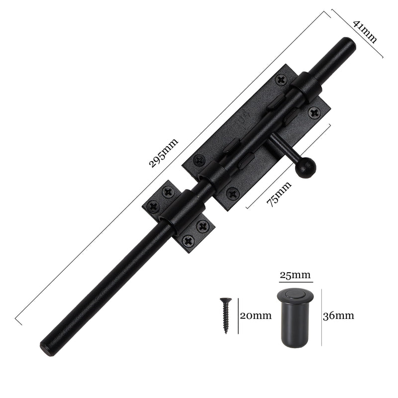 Barrel Bolt Latch 12 Inch Black Cane Bolt Heavy Duty Gate Latch 304 Stainless Steel Hardware for Outdoor Fence Wooden Gates Barn Door Inside Door Black 1 Pack