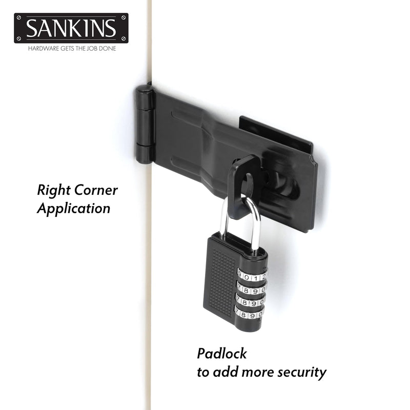 4-1/2" Swivel Staple Safety Hasps, Gate Door Hasp Latches Safety Packlock Clasp Locking with Twist Knob for Fence, Gate, Cabinet, Black, 2 Pack