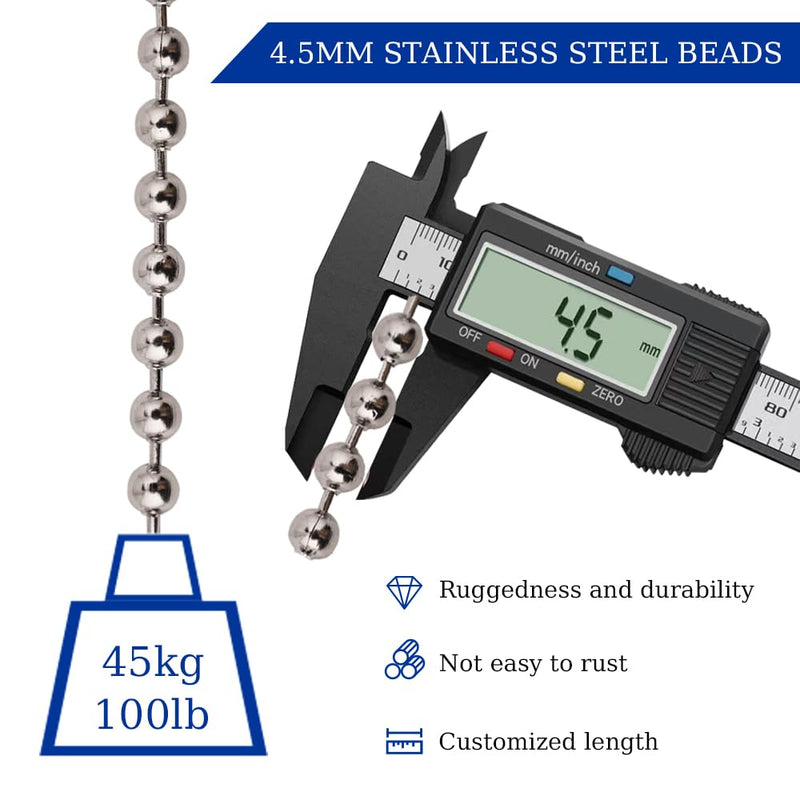 50ft Ball Bead Chain, #10 Stainless Steel Ball Chain, Roller Shade Chain&Vertical Window Blinds, Dog Tag Chain, Bead Chains for Jewelry Making/Crafts & DIY Projects(4.5mm with Spool)