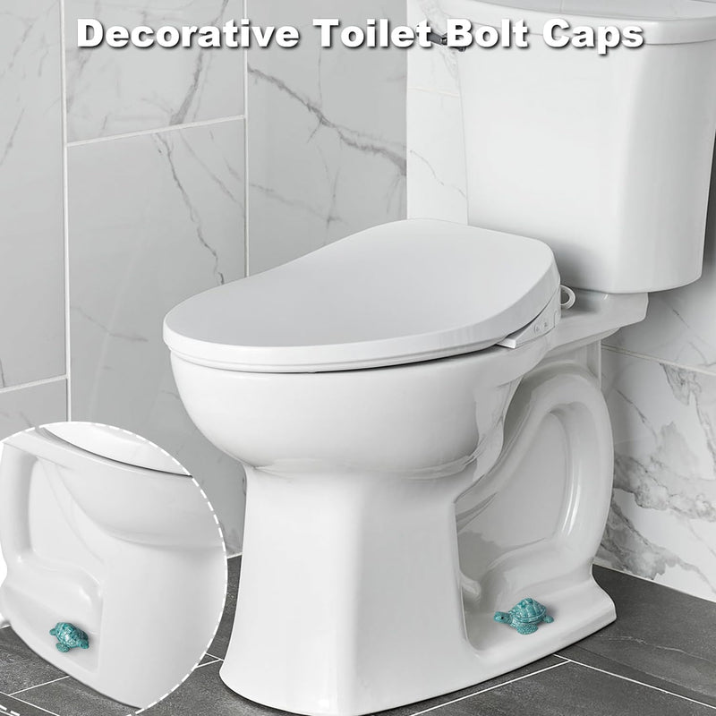Turtle Toilet Bolt Caps Decorative Toilet Screw Cover Caps Sea Turtle Bathroom Accessories Decor Covers for Bottom Floor Knob Coastal Home Beach House, Easy to Install 2pcs Teal Turtle