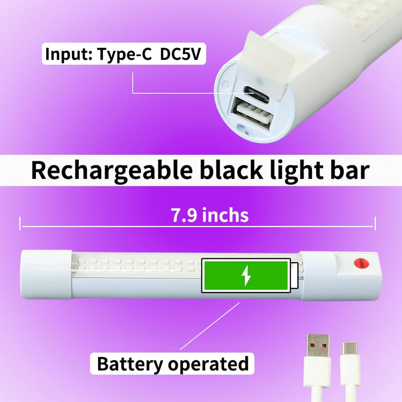 Black Light Rechargeable Battery Operated - Small Portable Black Light bar 395nm