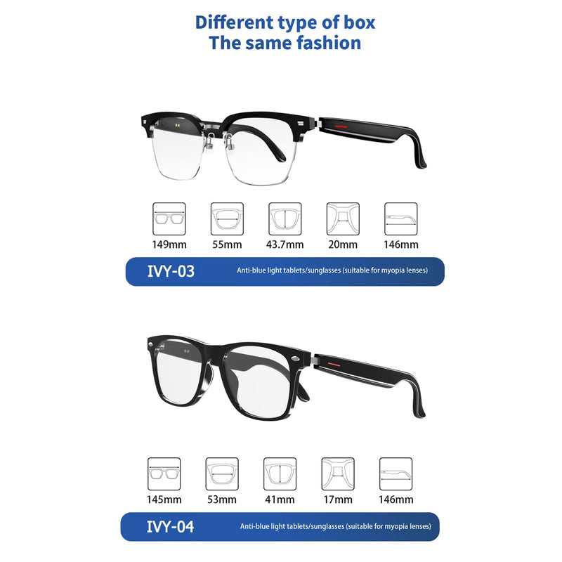 IVY TWS Smart Bluetooth Audio Glasses - Blue Light Blocking & Sunglasses Lens kits for Office Outdoor Sports Drive - Smart Glasses for Men & Women - Black Frame