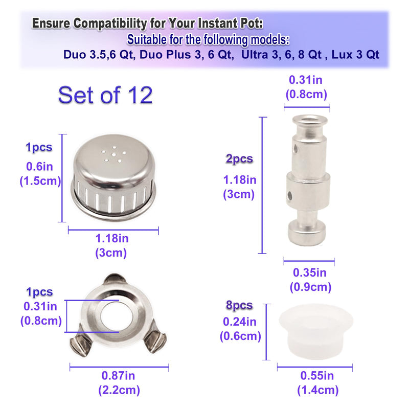 12 Pcs Float Valve for Instant Pot - Replacement Parts with 8 Valve Gaskets, Anti-Block Shield & Shroud Bracket - Premium for Duo 3, 5, 6 Qt, Duo Plus 3, 6 Qt, Ultra 3, 6, 8 Qt, Lux 3 Qt by Eiranoly