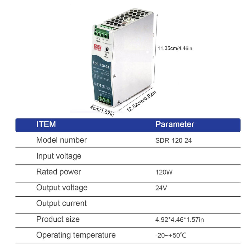 WDR-120-24 24V DIN Rail Power Supply 120W for Industrial Automation
