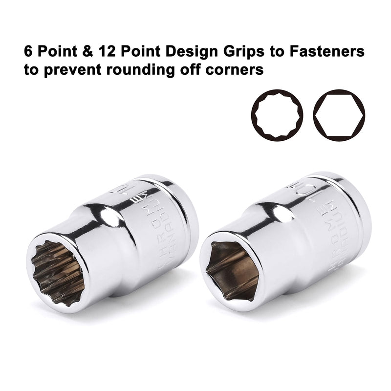 CASOMAN 10Piece Impact Socket Set, 1/4" & 3/8" Drive, Deep & Shallow, 10mm, Metric, Mirror Chrome Finish 10PCS 10mm 1/4&3/8-Inch