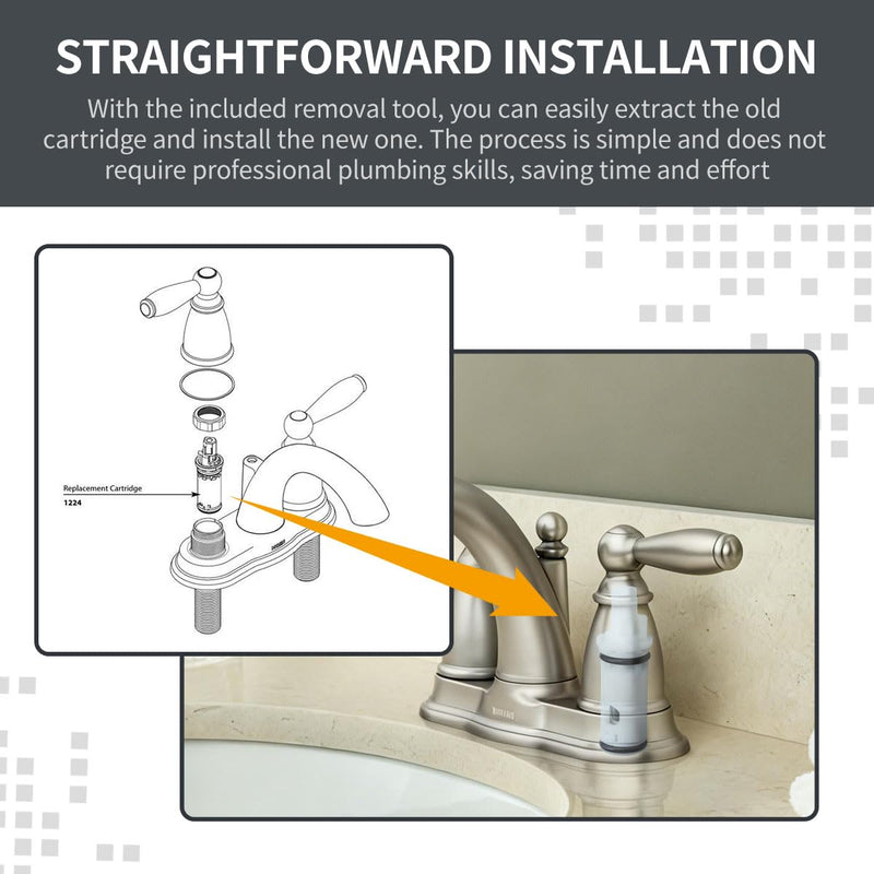 1224 1224B Faucet Cartridge Replacement Kit Compatible with Moen 1224 1224B, Includes Retainer Removal Tool for Double Handle Tub Shower Faucet Repair, 1 Pack
