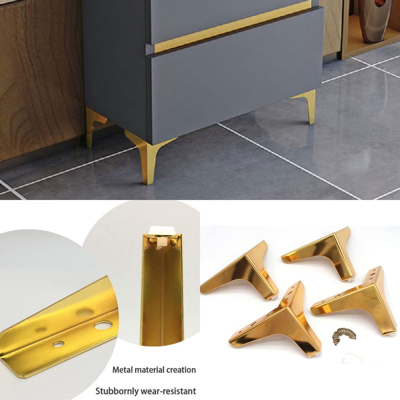 WANLIAN 4 Inch Furniture Legs, Metal Furniture Legs for Cabinet Sofa TV Stand Bookcase 4Pcs (Gold) 4inch
