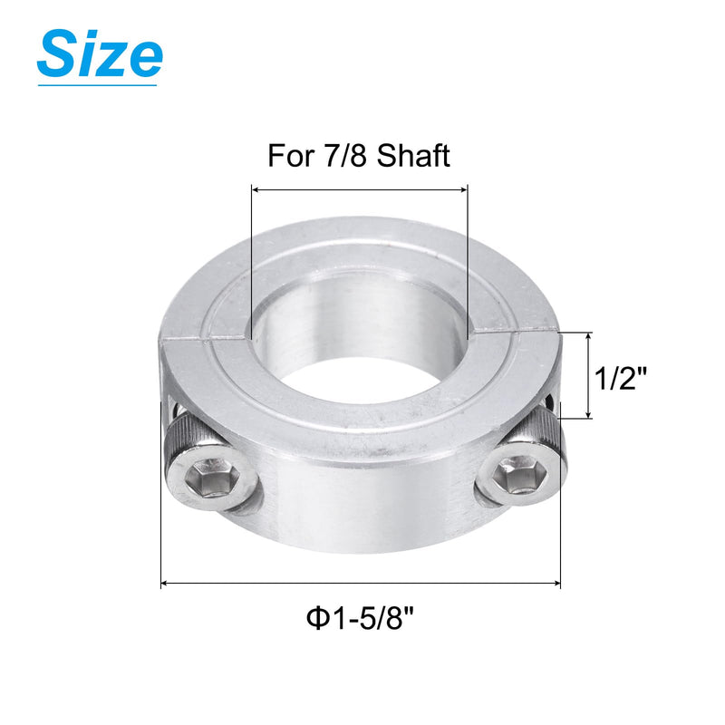 uxcell 4pcs Double Split Clamp-On Shaft Collar for 7/8" Shaft, Two-Piece Clamping Collar, 1-5/8" OD, 1/2" Thickness, Aluminum Alloy Set Screw Split Collar Clamp