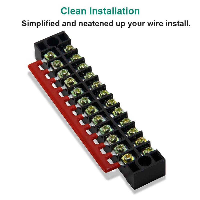 MILAPEAK 10pcs (5 Sets) 12 Positions Dual Row 600V 15A Screw Terminal Strip Blocks with Cover + 400V 15A 12 Positions Pre-Insulated Terminals Barrier Strip (Black & Red) 15A 12P+5pcs Jumpers