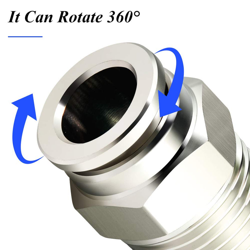 TAILONZ PNEUMATIC 304 Stainless Steel Male Straight 3/8 Inch Tube OD x 1/2 Inch NPT Thread Push to Connect Fittings PC-3/8-N4 (Pack of 2) 3/8''OD 1/2''NPT