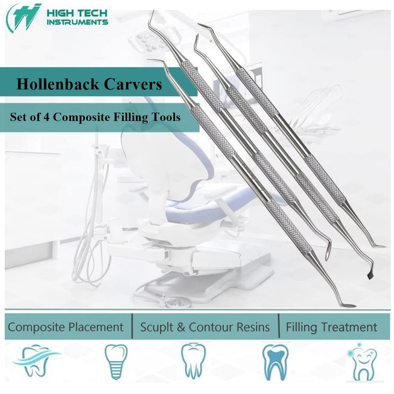 Dental Hollenback Wax Modelling Carvers Amalgam Double Ended Restorative 4 Pcs Instruments Set Made of Stainless Steel with Knurled Handles for Firm Grip by HTI 4 Pcs Hollenback Carvers