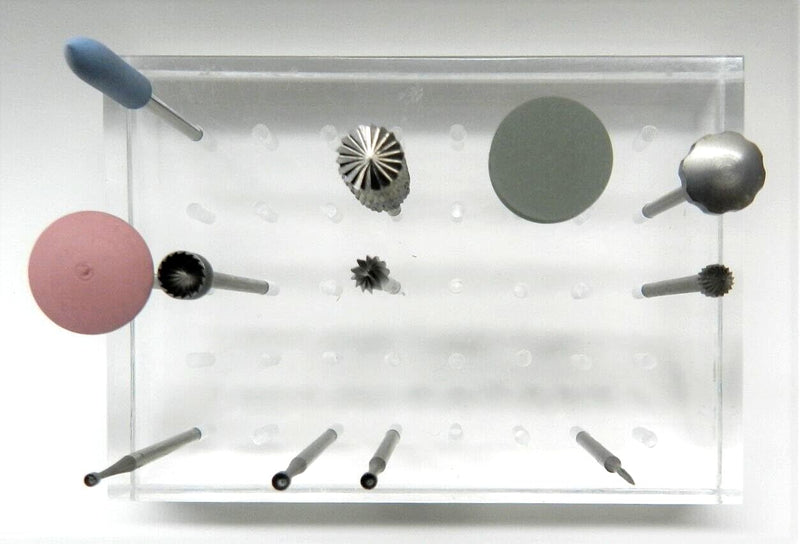 JTS Clear Bur Holder 4-1/4" x 3 Plastic 40 Hole Jewelers for Shanks 3/32" Organizer