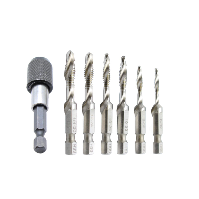 TEMO M2 6 pc Combination Drill and Tap Set with 1/4 Inch Quick Change Adapter (Sizes 6-32 to 1/4-20) 6 pc set w adapter