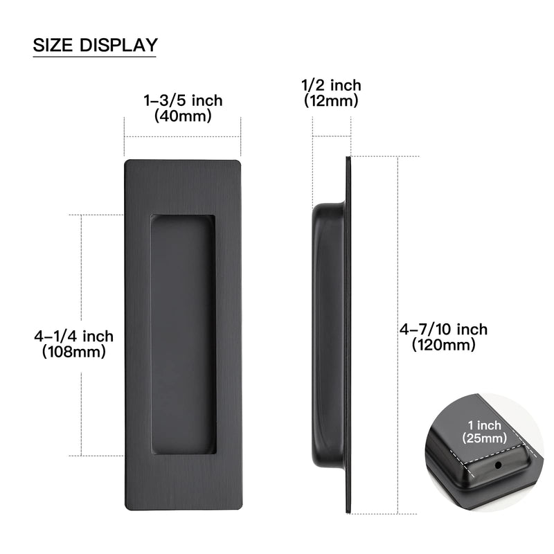 Ravinte 4 Pack Black Sliding Closet Door Handles Black Flush Pulls 4.72in Length Recessed Finger Pulls for Sliding Barn Door Sqaure Cabinet Pulls Stainless Steel 120mm Black 4 Pack
