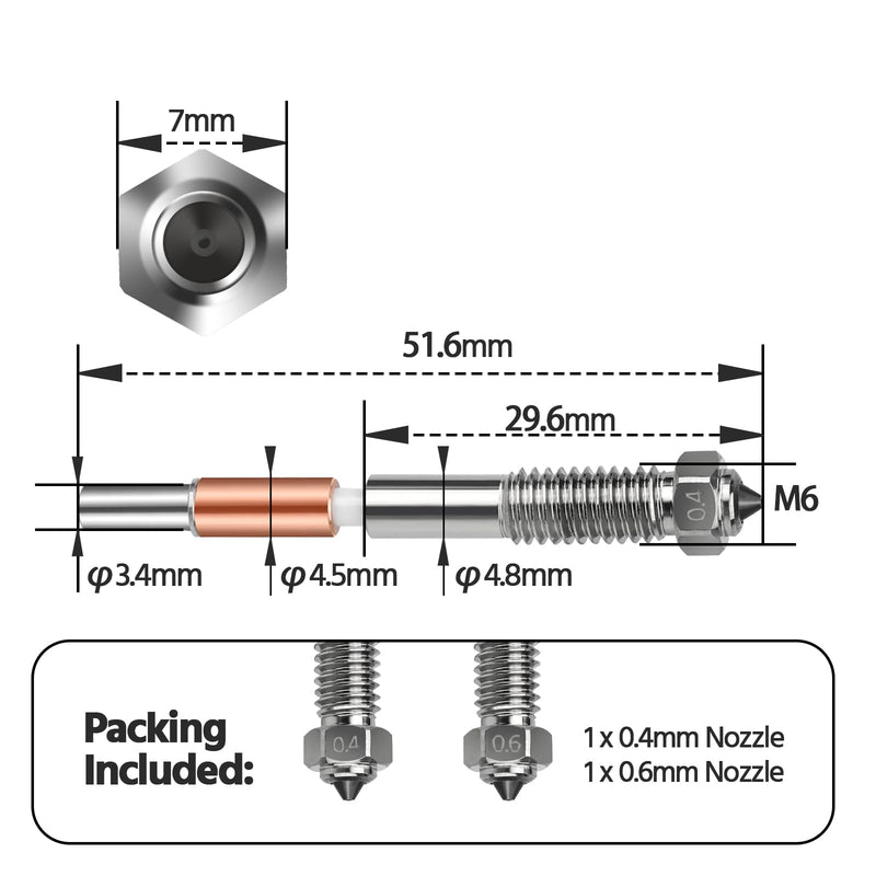 IdeaFormer-3D 0.4mm 0.6mm Plus4 Bimetallic Nozzle for QIDI, Quick-Swap Intergrated Extruder Hotend Nozzle for QIDI Plus 4