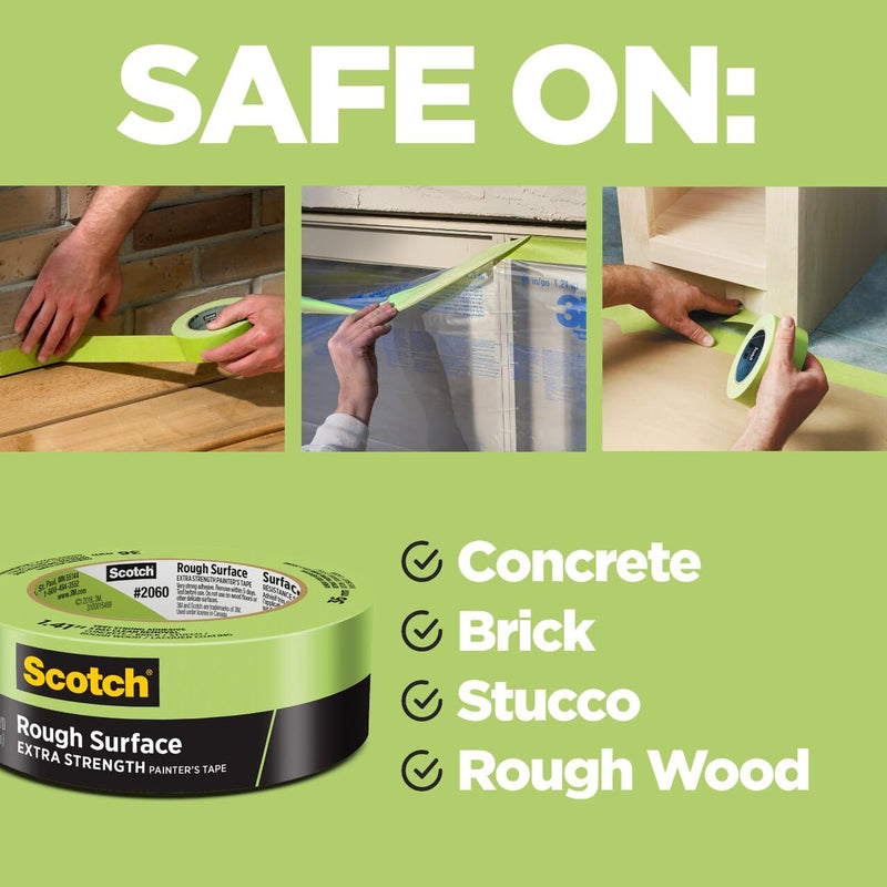 Scotch Rough Surface Painter's Tape 2060-48MP, 1.88 in x 60.1 yd (48mm x 55m), 3-Pack – Strong Adhesive, Clean Removal, Tear-Resistant Masking Tape, for Brick, Concrete, Stucco, Textured Surfaces
