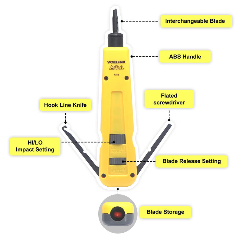 VCELINK Punch Down Impact Tool with 110 and 66 Blades, Network Wire Punch Down Impact Tool Kit, Keystone Impact Terminal Insertion Tools, Network Cable CAT6/CAT5/CAT3 Stripper