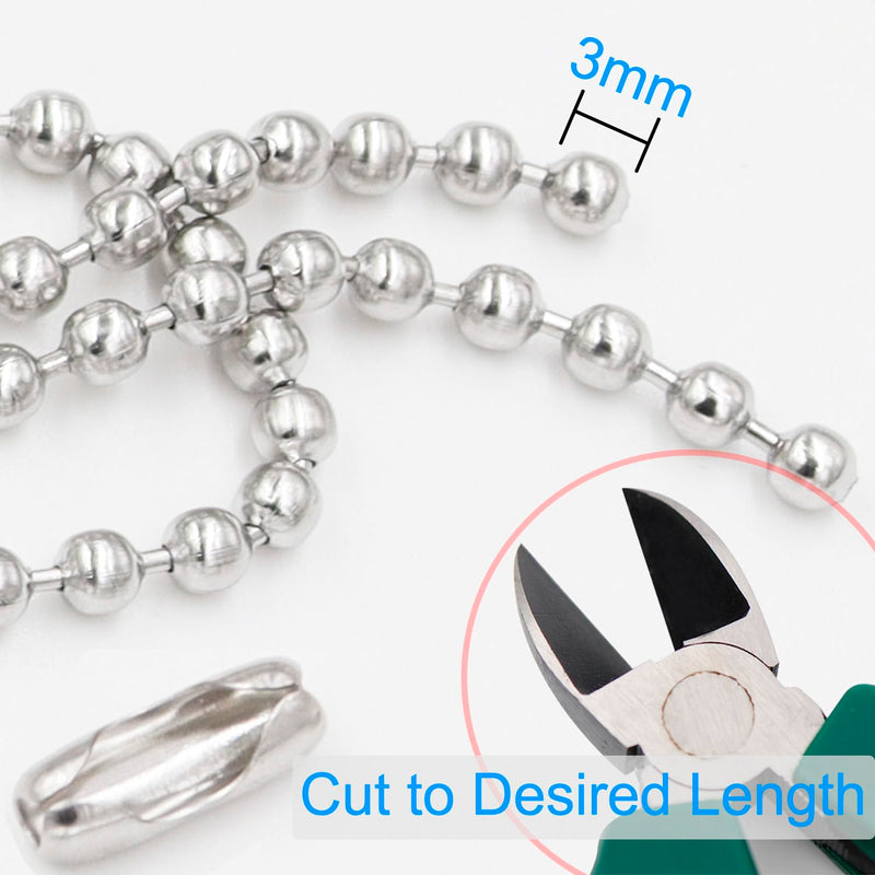 Ceiling Fan Pull Chain, 60 Inch Pull Chain Extension for Ceiling Fans and Light Fixture, Rust Proof Stainless Steel Ball Chain with Matching Connectors (3mm Diameter, Silver) 60inch