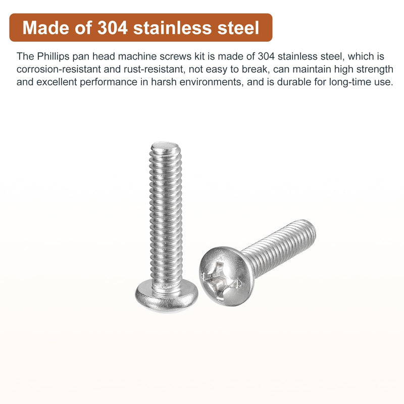 #12-24x1" Pan Head Machine Screws, 50Pcs 304 Stainless Steel, Phillips Drive, UNC Full Thread, Bright Finish, Screws Bolts Kit #12-24x1" 50