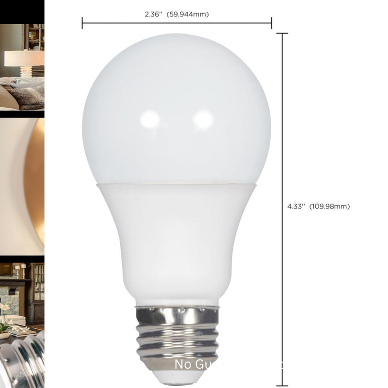 Satco S9703 10W A19 LED Light Bulb, 2700K Warm White, 800 Lumens, 90+ CRI, Frosted, 220° Beam Spread, Medium E26 Base, Dimmable, 120V, 25,000 Hr, Enclosed Fixture Rated, Energy Saving (6 Pack)