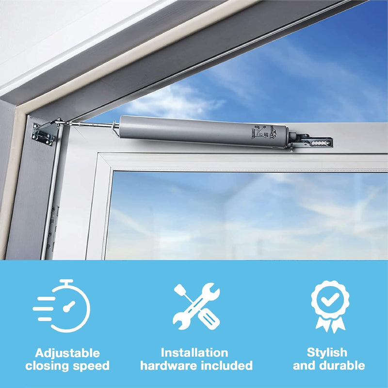 Wright Products Heavy-Duty Pneumatic Storm Door Closer – Durable, Adjustable, Quiet-Closing with Hold-Open Feature (Transitional, Aluminum) Transitional