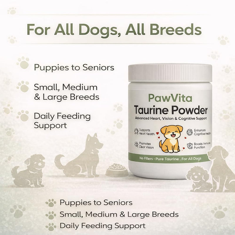 Pawvita Pure Taurine Powder, Paw VitaTtaurine Supplement for Dogs, Supports for Heart, Vision & Daily Wellness in Dogs – 99.9% Pure Taurine Powder (1)