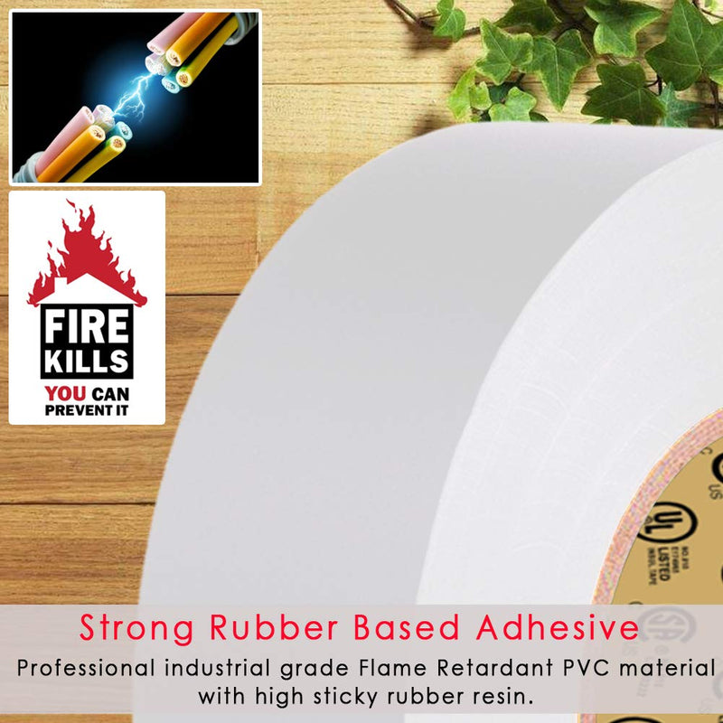White Electrical Tape, 66 feet x 3/4 inch x 7 mils-600V,Pass UL/CSA Certification. Waterproof,Flame Retardant,Strong Adhesive, 14℉ to 176℉(White) 3/4-Inch by 66 Feet White 1