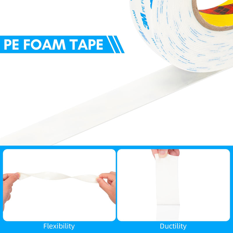 3M Double Sided Tape 0.5"×32.8Ft PE Foam Tape White 1600T 0.043" Thick Adhesive Tape Waterproof for Crafts Arts DIY Paint Picture Poster 0.5"x32.8Ft