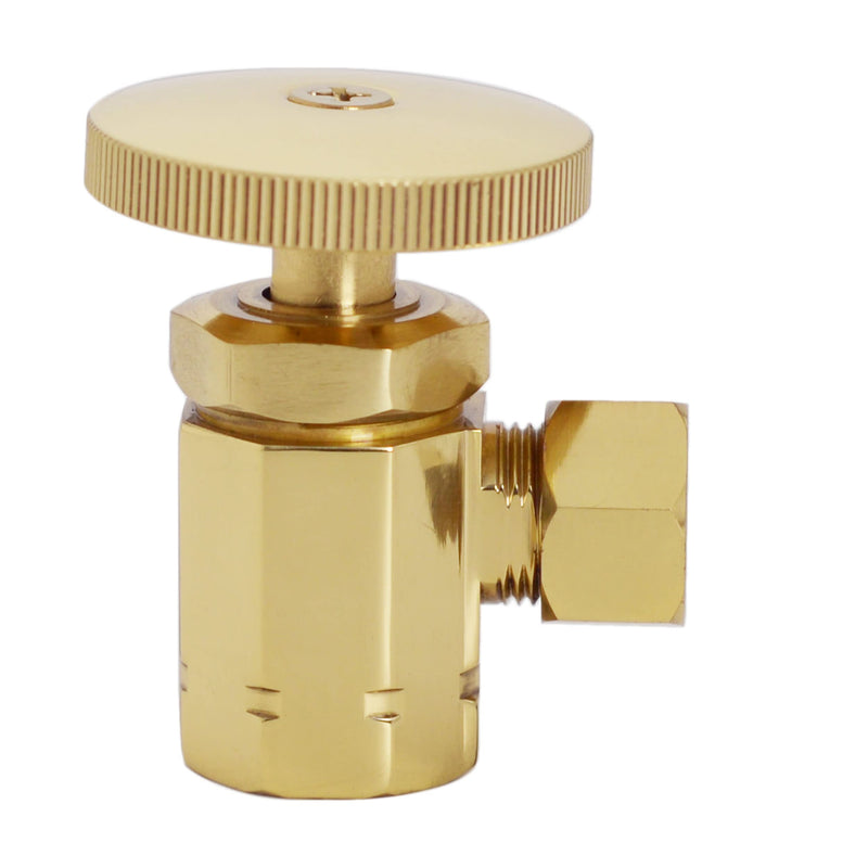 Westbrass D103-2-01 Round Handle Angle Stop Shut Off Valve, 1/2" IPS Inlet with 3/8" Compression Outlet, PVD Polished Brass (2-Pack) 2 Pack