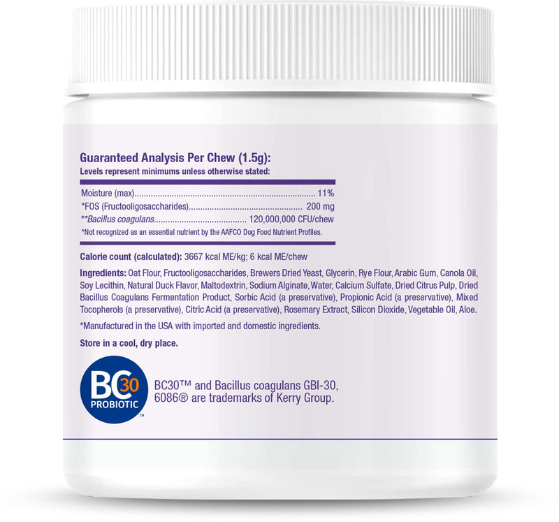 Gut-Max Probiotic Chews - Patented BC30™ Bacillus Coagulans - Natural, Vet Formulated Digestive & Immune Support - Relieves Diarrhea, Constipation, Bloating - Duck Flavor - 90 Soft Chews - PawsPlanet Australia