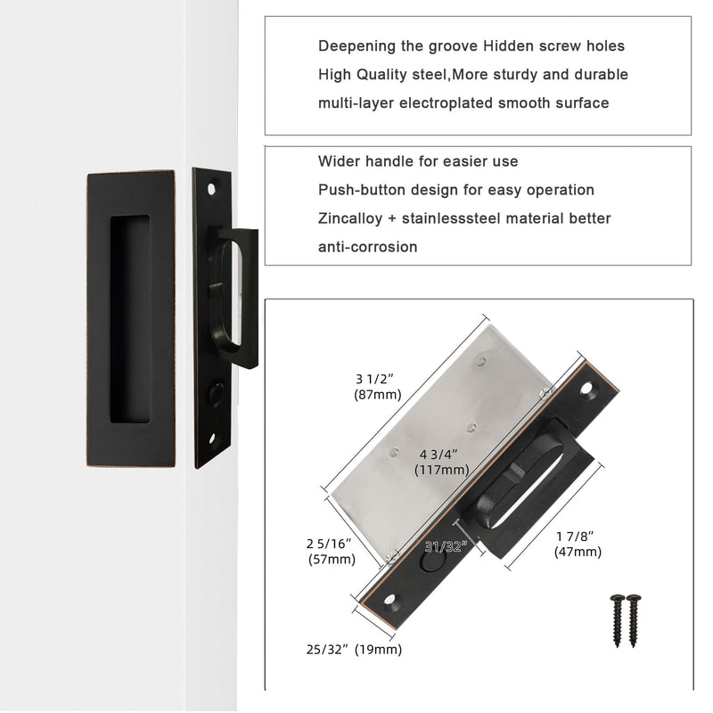 Pocket Door Hardware,Recessed Finger Flush Pulls with Edge Pull,Sliding Pocket Door Handles,Heavy Duty Edge Pull with Pop Out Ring Pull (Oil-Rubbed Bronze, 6Inch) 6inch-Oil Rubbed bronze
