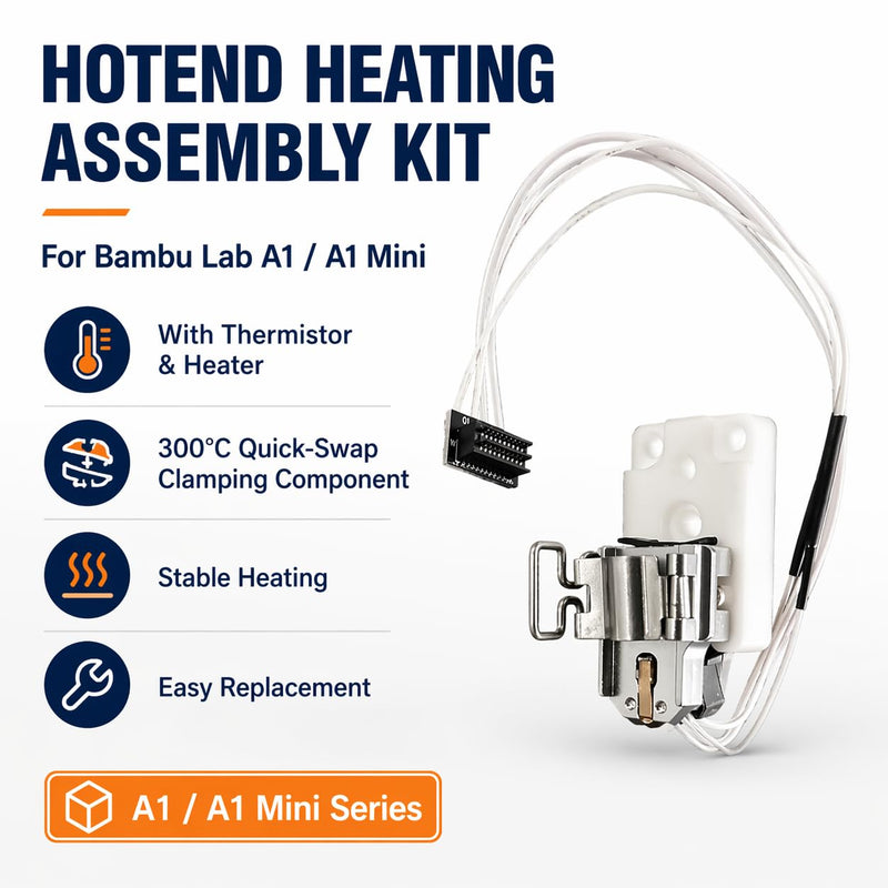 3D Printer A1 Hotend Heating Kit with Thermistor Assembly - High Temp Heater Hotend Replacement Parts for Bambu Lab A1 / A1 MINI 3D Printers, Easy Install Heating Block Accessory