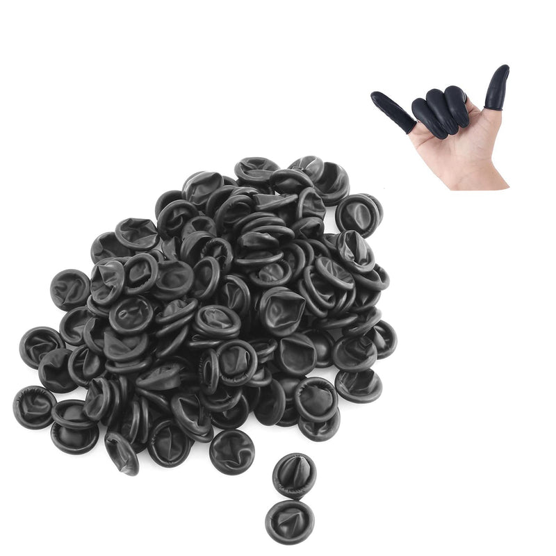 150pcs Disposable Latex Finger Cots Protective Fingertips Gloves Rubber Industrial Fingerstall Sleeves 65mmx25mm (Black) Black 65x25mm