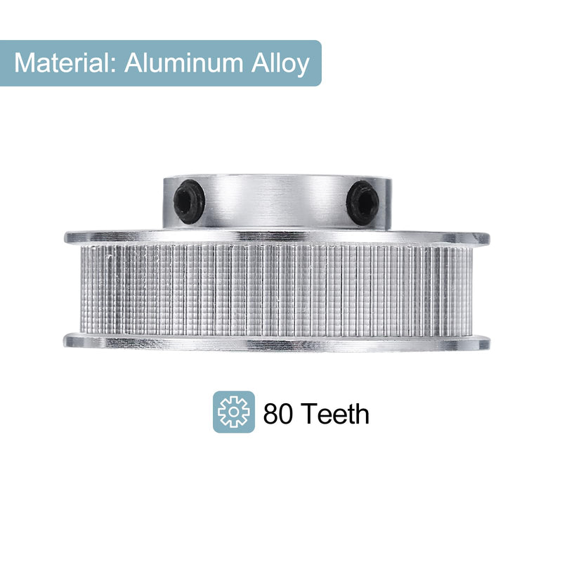 uxcell 2pcs GT-2 Pulley Synchronous Wheel 80 Teeth 10mm Bore, Fit with 10mm Width Belt, Aluminum Alloy Timing Pulley Wheel with a Wrench for 3D Printer, CNC Machine