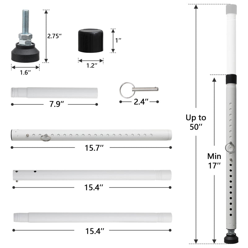 BeBecome Sliding Door Security Bar，17-50 inch Adjustable Patio Door Security bar with Rubber Tips Apartment Bedroom Bottom of Door Heavy Duty Interior White