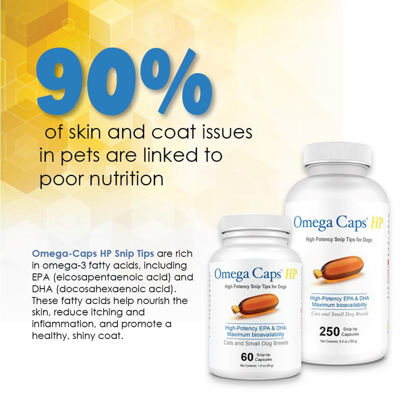 Omega-Caps High Potency Snip Tips for Medium to Large Breeds-Vet Formulated for Healthy Radiant Skin & Coat. Contains Omega 3 for Joint & Immune System Support, Easy to Dose Soft Gel Capsules 250 CT. Medium & Large Dogs 250 Capsules - PawsPlanet Australia