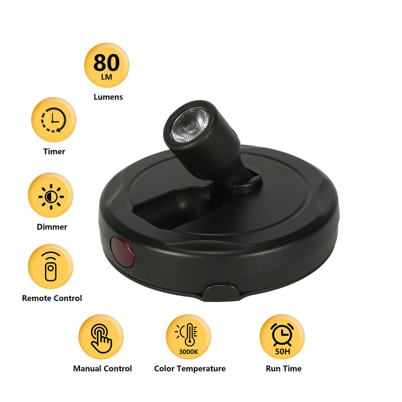 Wireless Spotlight Battery Operated, LED Display Puck Lights, Dimmable Accent Lighting with Remote, Stick on Uplight for Picture Tree Painting Gallery Portrait Dartboard Art Photo Plants Pure Black - NewNest Australia