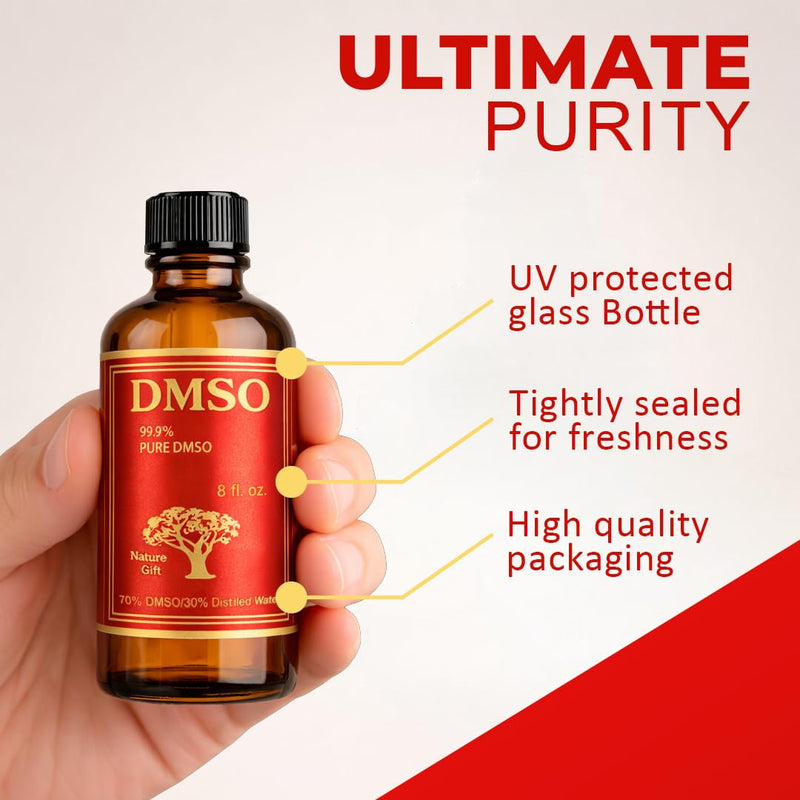 DMSO Pharmaceutical Grade 99.9% (Dimethyl Sulfoxide) - 70% DM SO Solution with 30% Distilled Water, High Purity Dmso Liquid 99.9 Pure with 8oz Glass Bottle