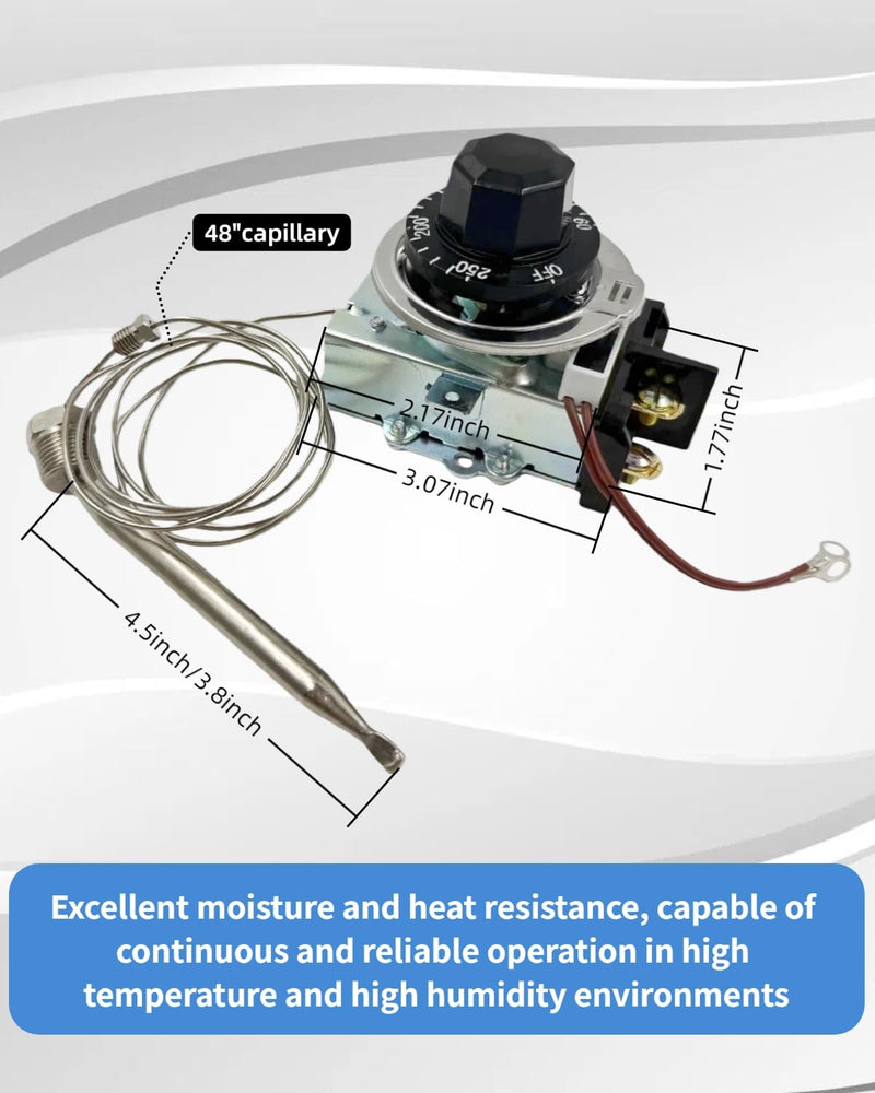 Thermostat Fit for Steam Table, Buffet Table Temperature Control, 30A RES 125-277VAC, Temp Range 60-250°F Temp Controller with 3/8" X 4-1/2" Bulb
