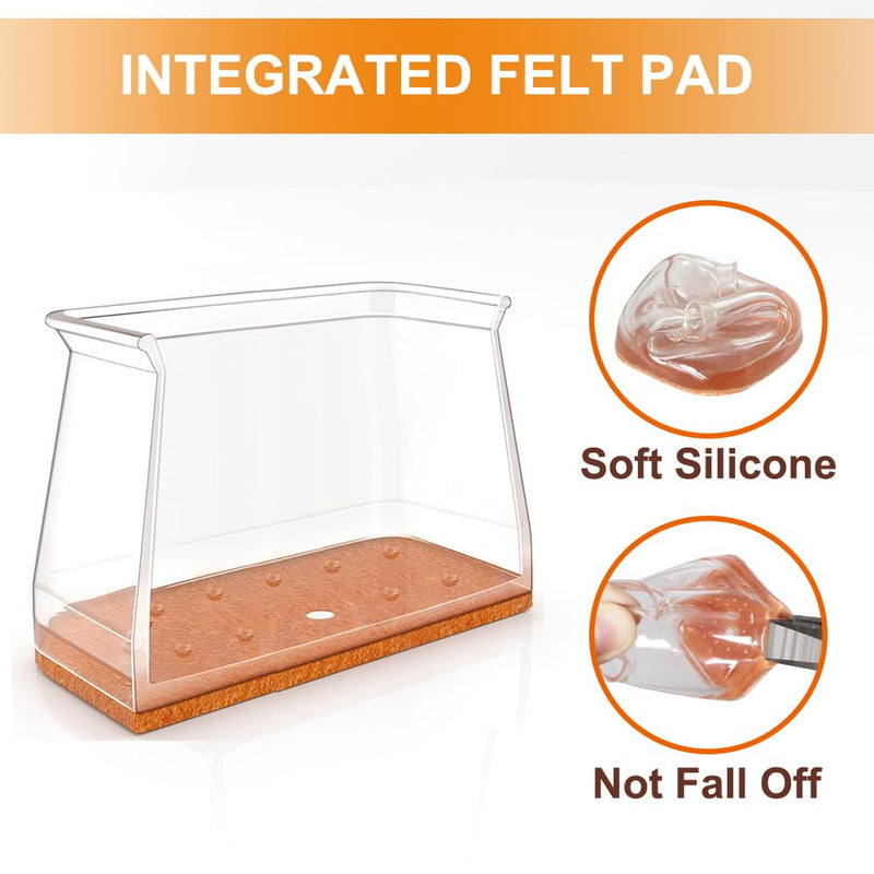 24 Pcs Chair Leg Floor Protectors for Hardwood Floors Rectangle Silicone Covers to Protect Wood Tile Floors Felt Pads Furniture Leg Caps Anti-Scratch Reduce Noise (Fit L:1-1/8" to 1-1/2",W:3/4" to 1") Rectangle S Clear-24pcs