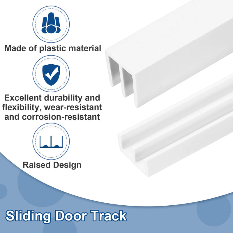uxcell 2Set Plastic Sliding Door Track, 3.94Ft Sliding Glass Cabinet Window Track Hardware Set for 1/8" Thick Panels, for Small Bypassing Closet Door, White 2